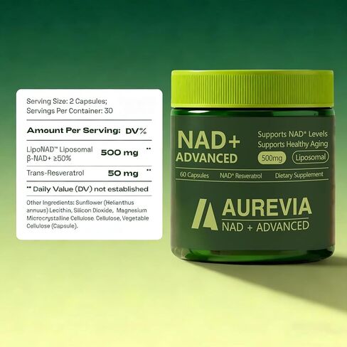 Aurevia NAD Advanced Supplement, Aurevia NAD+ Advanced 500mg Liposomal for Energy & Cellular Health - Women & Men, 60 Capsules (1pcs) in Saudi Arabia