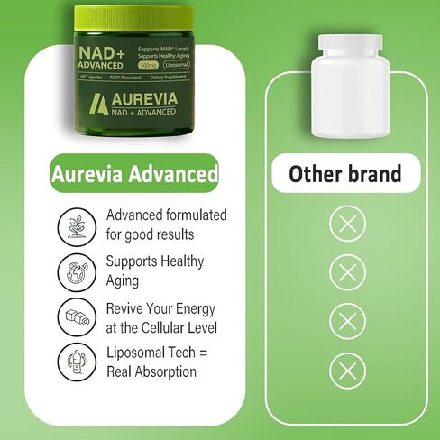 Aurevia NAD Advanced Supplement, Aurevia NAD+ Advanced 500mg Liposomal for Energy & Cellular Health - Women & Men, 60 Capsules (1pcs) in Saudi Arabia