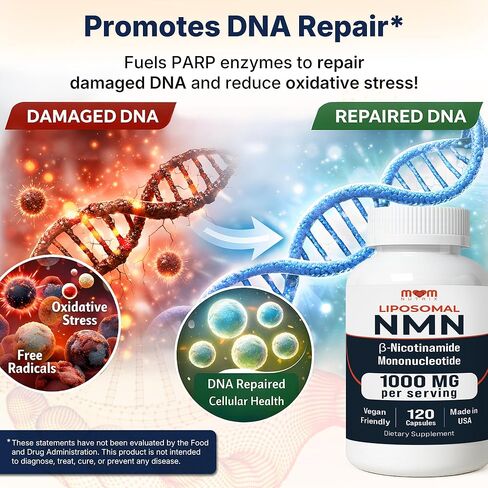 NMN Supplement 1000 mg Pure Nicotinamide Mononucleotide - NAD Precursor for Energy, Cellular Renewal & Longevity Support - Mitochondrial Support 120 Capsules - Vegan, Non GMO, Gluten Free in Saudi Arabia