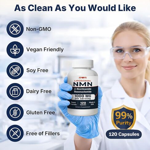NMN Supplement 1000 mg Pure Nicotinamide Mononucleotide - NAD Precursor for Energy, Cellular Renewal & Longevity Support - Mitochondrial Support 120 Capsules - Vegan, Non GMO, Gluten Free in Saudi Arabia