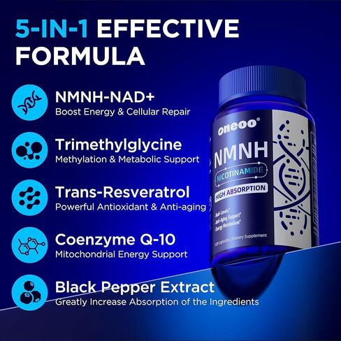 مكمل NMNH مع مكمل NAD أقصى فعالية مع ريسفيراترول وبتيروستيلبين، CoQ10 والفلفل الأسود، للطاقة الخلوية، ودعم مكافحة الشيخوخة، وتنشيط السيرتوين ودعم الميثيل، 120 in Kuwait