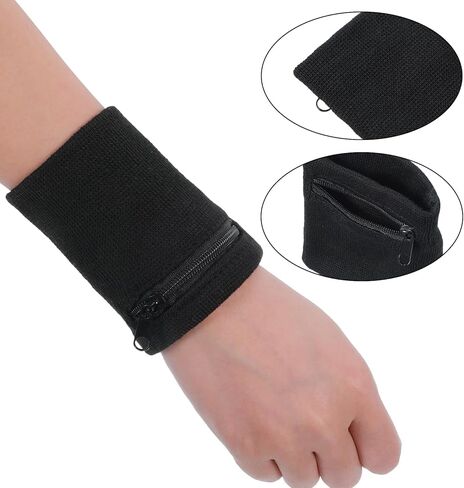 4PCS Black Wrist Wallet, Wrist Sweatband with Zipper Breathable Wristbands Ankle Wallet Coin Keys Storage Pouch Pocket for Gym Running Hiking Jogging Sports in Saudi Arabia
