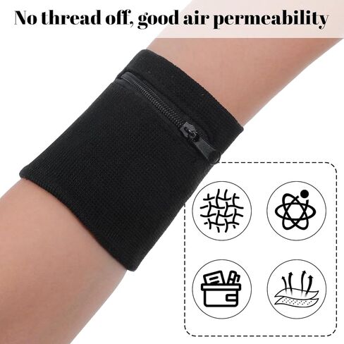4PCS Black Wrist Wallet, Wrist Sweatband with Zipper Breathable Wristbands Ankle Wallet Coin Keys Storage Pouch Pocket for Gym Running Hiking Jogging Sports in Saudi Arabia