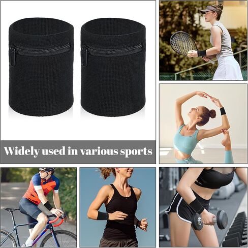 4PCS Black Wrist Wallet, Wrist Sweatband with Zipper Breathable Wristbands Ankle Wallet Coin Keys Storage Pouch Pocket for Gym Running Hiking Jogging Sports in Saudi Arabia