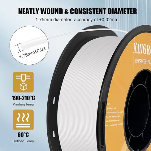 Kingroon High Speed PLA 3D Printer Filament 1.75mm, 3D Printer Rapid Filament for 30-600mm/s Hyper Printing Filament, Dimensional Accuracy +/- 0.03 mm, 1kg Plastic Spool(2.2lbs) (White) in Saudi Arabia