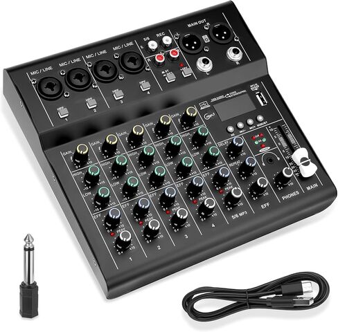 6-Channel DJ Audio Mixer with Bluetooth, USB/MP3 Sound Card, Built-In DSP Effects & 48V Phantom Power, Compact Mixing Console for Karaoke, Podcast, Live Streaming, and Studio Recording in Kuwait