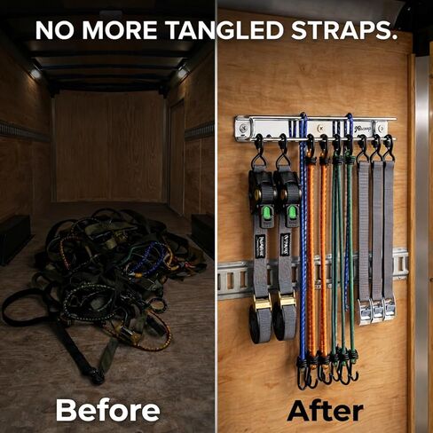 حامل تثبيت على الحائط من الفولاذ المقاوم للصدأ من JBscoop - منظم حزام سقاطة مزدوج القضيب عالي التحمل للمقطورة المغلقة والجراج والمتجر - سلك بنجي، مشبك كام ورف تخزين حزام الشحن - مقاوم للصدأ in Kuwait