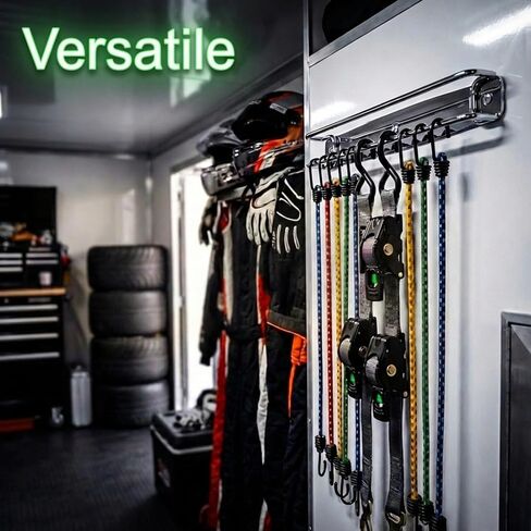 حامل تثبيت على الحائط من الفولاذ المقاوم للصدأ من JBscoop - منظم حزام سقاطة مزدوج القضيب عالي التحمل للمقطورة المغلقة والجراج والمتجر - سلك بنجي، مشبك كام ورف تخزين حزام الشحن - مقاوم للصدأ in Kuwait