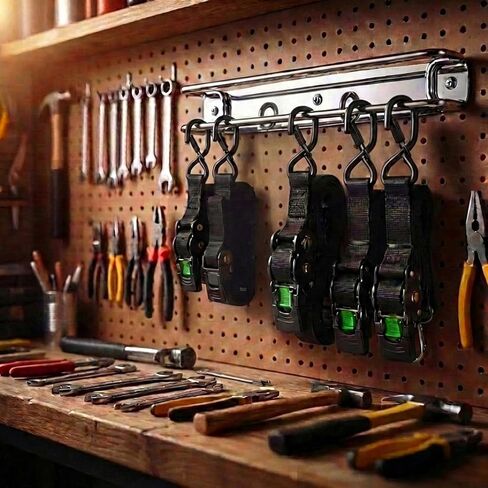 حامل تثبيت على الحائط من الفولاذ المقاوم للصدأ من JBscoop - منظم حزام سقاطة مزدوج القضيب عالي التحمل للمقطورة المغلقة والجراج والمتجر - سلك بنجي، مشبك كام ورف تخزين حزام الشحن - مقاوم للصدأ in Kuwait