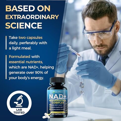 مكمل NAD+ - مكملات NAD للنساء والرجال - مركب Liposomal NAD+ ريسفيراترول مع يوروليثين A، CoQ10 - يعزز مستويات NAD+، الطاقة الخلوية والبشرة الصحية - تم اختباره من قبل طرف ثالث - 60 كبسولة in Saudi Arabia