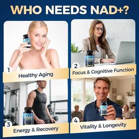 مكمل NAD+ - مكملات NAD للنساء والرجال - مركب Liposomal NAD+ ريسفيراترول مع يوروليثين A، CoQ10 - يعزز مستويات NAD+، الطاقة الخلوية والبشرة الصحية - تم اختباره من قبل طرف ثالث - 60 كبسولة in Saudi Arabia