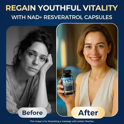 مكمل NAD+ - مكملات NAD للنساء والرجال - مركب Liposomal NAD+ ريسفيراترول مع يوروليثين A، CoQ10 - يعزز مستويات NAD+، الطاقة الخلوية والبشرة الصحية - تم اختباره من قبل طرف ثالث - 60 كبسولة in Saudi Arabia