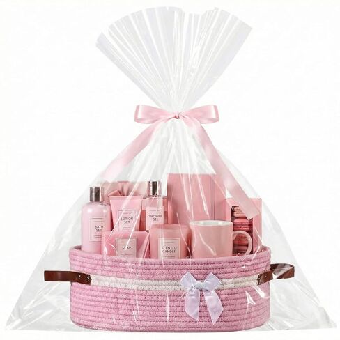 Father's Day Basket with Cellophane Wrap Set with Handles Ribbons Gift Baskets Empty Large Storage 14"x 10"x 5. 5" Empty Decorative Chest Box for Presents Wedding Baby Shower(Gray) in Saudi Arabia