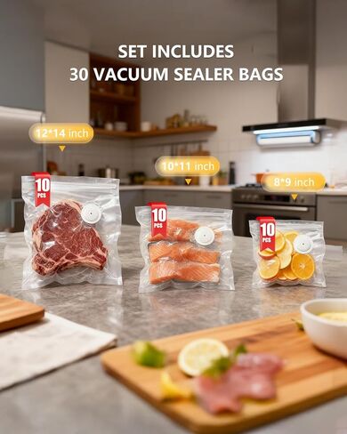 Reusable Vacuum Sealer Bags for food, 30 Pcs(S+M+L)8'' x 9'' and 10.2'' x 11'' and 11.8'' x13.3'' Food Storage Bags for Sous Vide Cooking/Microwave Heating, Air Valve Zipper Bags in Saudi Arabia
