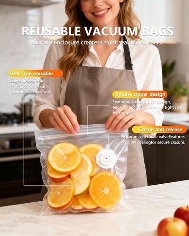 Reusable Vacuum Sealer Bags for food, 30 Pcs(S+M+L)8'' x 9'' and 10.2'' x 11'' and 11.8'' x13.3'' Food Storage Bags for Sous Vide Cooking/Microwave Heating, Air Valve Zipper Bags in Saudi Arabia