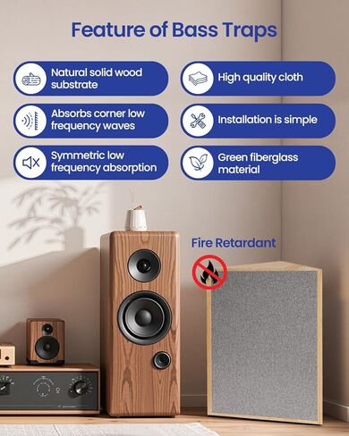 2 pack Bass Traps,24" X 12" Wooden Acoustic Panels,Better than Bass Trap Studio Foam,Corner Block Finish,Acoustic Treatment Panels for Studio, Listening Room or Theater in Saudi Arabia