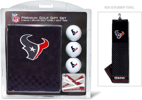 مجموعة هدايا فريق الجولف NFL Houston Texans: منشفة جولف مطرزة، 3 كرات جولف، و14 تيشيرت جولف مقاس 2-3/4 بوصة، منشفة ثلاثية الطي مقاس 16 بوصة × 22 بوصة و100% قطن in Saudi Arabia