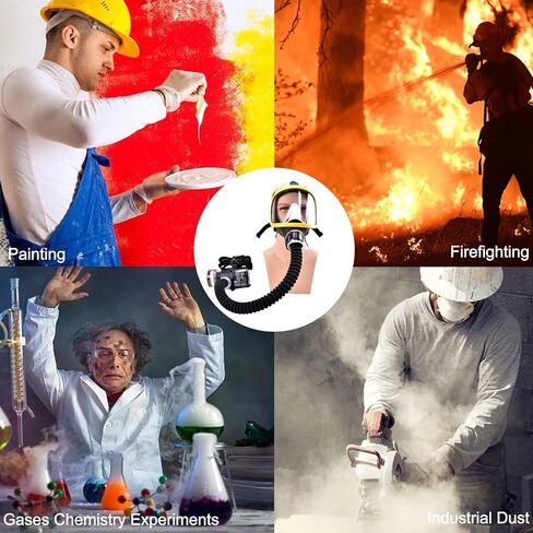 جهاز تنفس لكامل الوجه، قناع واقٍ مزود بمضخة هواء للغازات والطلاء والمواد الكيميائية والغبار، جهاز تنفس يعمل بالطاقة، 110 مللي أمبير - 300 مللي أمبير 62 لتر/دقيقة 74 لتر/دقيقة تدفق إمداد الهواء in Kuwait