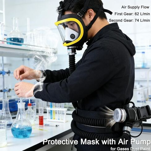 جهاز تنفس لكامل الوجه، قناع واقٍ مزود بمضخة هواء للغازات والطلاء والمواد الكيميائية والغبار، جهاز تنفس يعمل بالطاقة، 110 مللي أمبير - 300 مللي أمبير 62 لتر/دقيقة 74 لتر/دقيقة تدفق إمداد الهواء in Kuwait