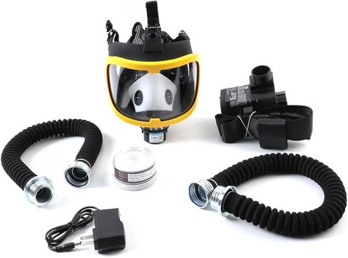 جهاز تنفس لكامل الوجه، قناع واقٍ مزود بمضخة هواء للغازات والطلاء والمواد الكيميائية والغبار، جهاز تنفس يعمل بالطاقة، 110 مللي أمبير - 300 مللي أمبير 62 لتر/دقيقة 74 لتر/دقيقة تدفق إمداد الهواء in Kuwait