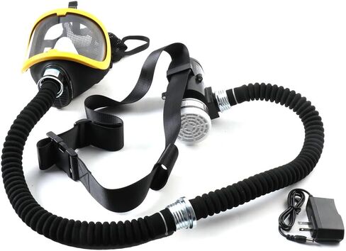 جهاز تنفس لكامل الوجه، قناع واقٍ مزود بمضخة هواء للغازات والطلاء والمواد الكيميائية والغبار، جهاز تنفس يعمل بالطاقة، 110 مللي أمبير - 300 مللي أمبير 62 لتر/دقيقة 74 لتر/دقيقة تدفق إمداد الهواء in Kuwait