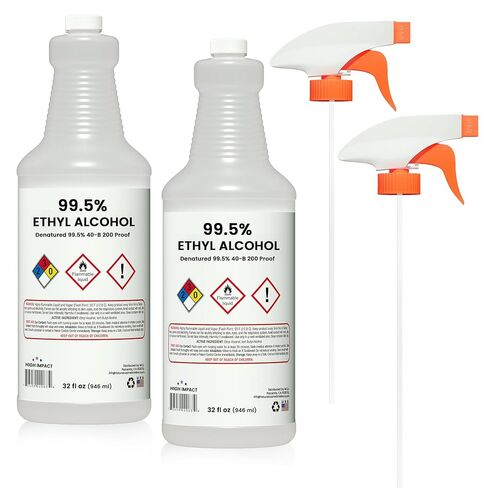 HIGH Impact 99.5% Ethyl Alcohol Denatured 40-B 200 Proof Alcohol - Made in The USA - 32oz Spray (Pack of 2) in Kuwait