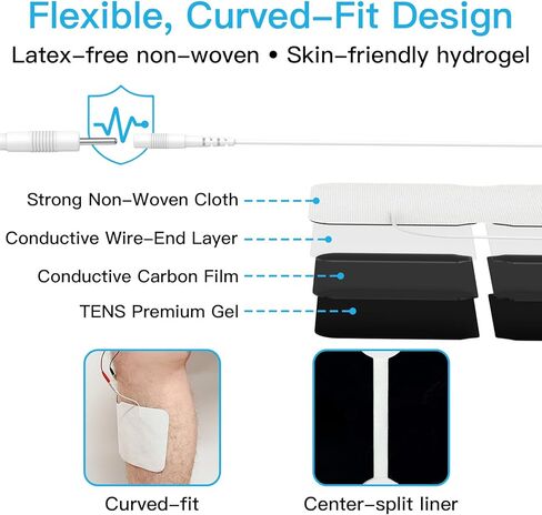 DOMAS Large TENS Pads for Lower-Back Pain Relief, Compatible with TENS 7000 and Other 2.0mm Pin Units, 4"×8", Dual-Lead, Reusable, Latex-Free, 4-Pack in Kuwait