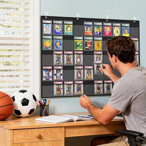 ZKOO Cards Display Case, 50 Pocket PSA/BGS/CGC Grading Cards Storage Bag for Sports Card, Baseball Card, Football & Basketball Card, Trading Card Wall Display Bag, Black in Kuwait