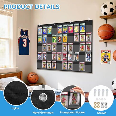 ZKOO Cards Display Case, 50 Pocket PSA/BGS/CGC Grading Cards Storage Bag for Sports Card, Baseball Card, Football & Basketball Card, Trading Card Wall Display Bag, Black in Kuwait
