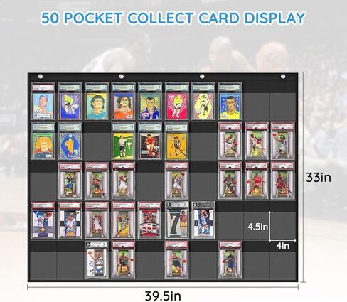 ZKOO Cards Display Case, 50 Pocket PSA/BGS/CGC Grading Cards Storage Bag for Sports Card, Baseball Card, Football & Basketball Card, Trading Card Wall Display Bag, Black in Kuwait