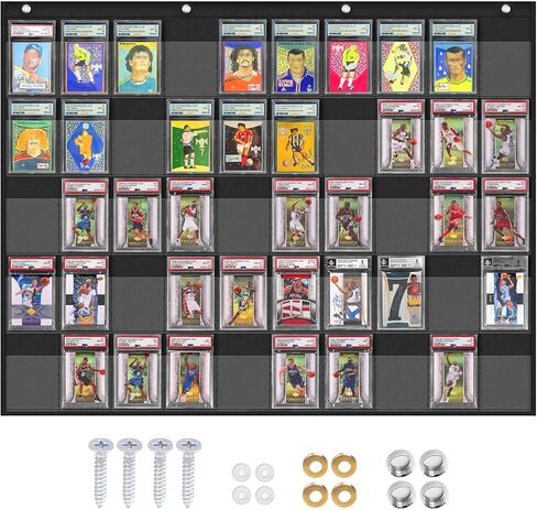 ZKOO Cards Display Case, 50 Pocket PSA/BGS/CGC Grading Cards Storage Bag for Sports Card, Baseball Card, Football & Basketball Card, Trading Card Wall Display Bag, Black in Kuwait