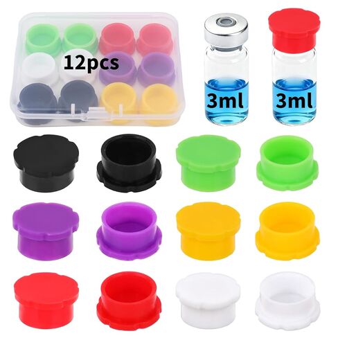 12pcs 5-100ml Glass Vial Protective Caps, 6 Colors Leakproof Dust-Proof Twist-Off Silicone Cap Covers for Injection Vials Liquid Storage & Laboratory Use in Saudi Arabia