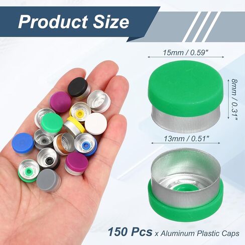 PATIKIL 150 Pcs Plastic Vial Caps, 13mm Aluminum Plastic Vial Top Caps Vial Seals for Lab Glass Vial Oral Liquid Bottles Freeze Dried Bottles, Green in Saudi Arabia