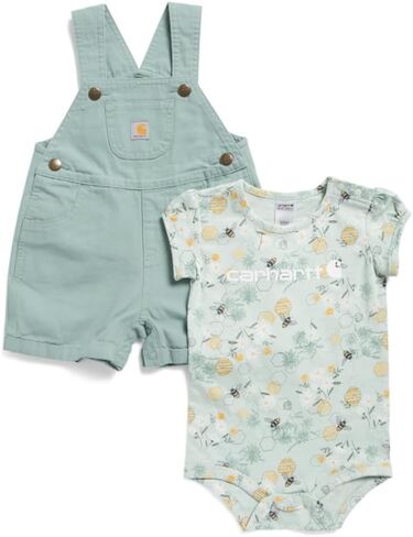 Carhartt Kid's CG9928 Bodysuit بأكمام قصيرة ومجموعة Shortall Canvas - الفتيات - 12 شهرًا - الزنجار in Kuwait