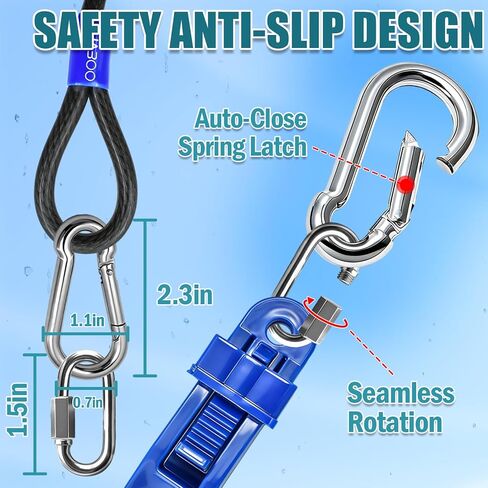 كابل من الفولاذ المقاوم للصدأ مطلي بالفينيل بطول 50 قدم (5/16 بوصة) مزود بحلقات وقبضة قفل شديدة التحمل للخيمة وغطاء المظلة للسيارة والمسبح in Kuwait