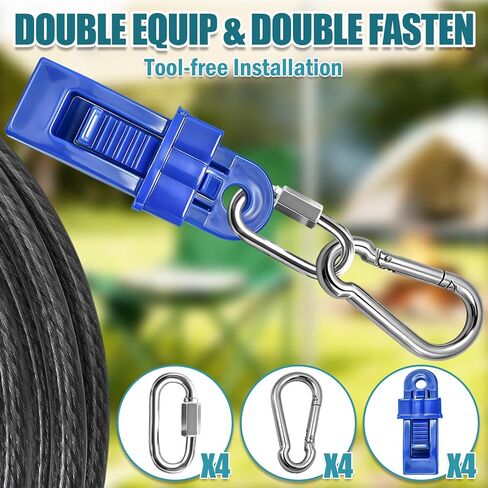 كابل من الفولاذ المقاوم للصدأ مطلي بالفينيل بطول 50 قدم (5/16 بوصة) مزود بحلقات وقبضة قفل شديدة التحمل للخيمة وغطاء المظلة للسيارة والمسبح in Kuwait