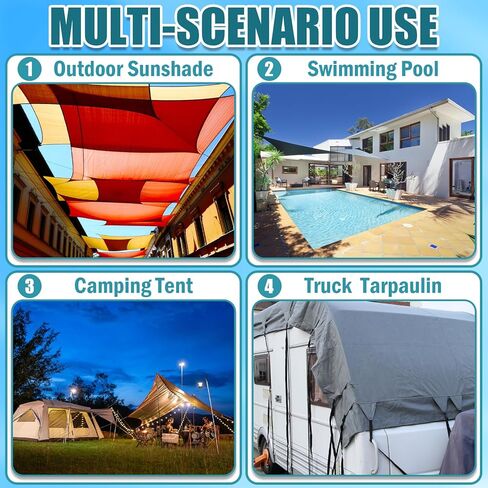 كابل من الفولاذ المقاوم للصدأ مطلي بالفينيل بطول 50 قدم (5/16 بوصة) مزود بحلقات وقبضة قفل شديدة التحمل للخيمة وغطاء المظلة للسيارة والمسبح in Kuwait