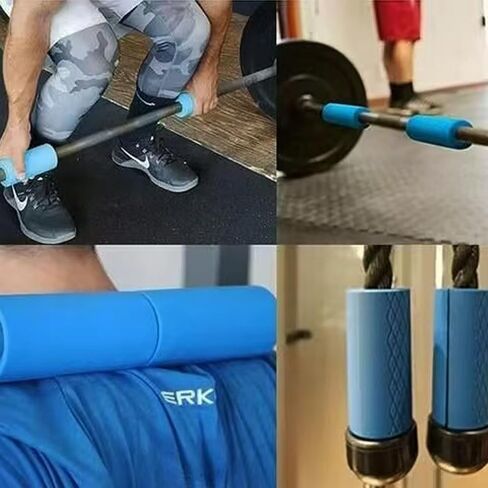 Rubber Barbell Grip, Non-Slip Thick Dumbbell Grip Arm Blaster Adapter, Barbell Clutch Suitable For Row/Puller/Kettlebell, Gym Biceps Arm Muscle Trainer Hands Stress Relieve Blue (1 Pair) in Saudi Arabia