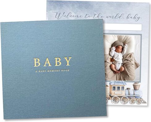 Peachly Baby Boy Memory Book | Planes & Trains Baby First Year Keepsake for Milestones | Baby Books First Year Memory Book | Simple Baby Scrapbook for Boy Milestones | Grey Linen - Finn in Kuwait