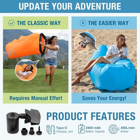 مجموعة مضخة هواء كهربائية محمولة وفوهة من ويكابو لكراسي الهواء - نفخ سريع وسهل، متوافقة مع كراسي الهواء، وعوامات حمام السباحة، والمراتب، والمعدات الخارجية in Kuwait