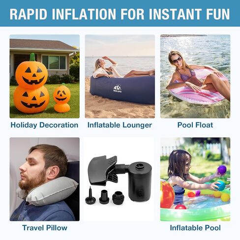 مجموعة مضخة هواء كهربائية محمولة وفوهة من ويكابو لكراسي الهواء - نفخ سريع وسهل، متوافقة مع كراسي الهواء، وعوامات حمام السباحة، والمراتب، والمعدات الخارجية in Kuwait