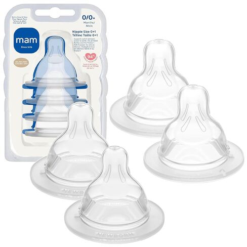 MAM Baby Bottle Anti-Colic Nipples Mixed Flow, 4 Pack Fits All MAM Bottles | Fast Flow Size 3 and Extra Fast Flow Size 4, 4+ Months, Skin Soft BPA Free Silicone, 94% Nipple Acceptance, Made in Europe in Saudi Arabia