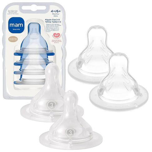 MAM Bottle Nipples Mixed Flow Pack - Slow Flow Nipple Level 1 and Medium Flow Nipple Level 2, for Newborns and Older, SkinSoft Silicone Nipples for Baby Bottles, Fits All MAM Bottles, 4 Pack in Kuwait