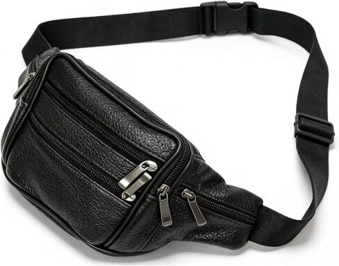 Leather Fanny Pack Travel Waist Bag 7 Pockets Waist Pack.Suitable for Outdoor Mountaineering Travel Camping Cycling Running etc FANNING511 Fanny pack (Black) in Saudi Arabia