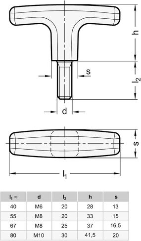 براغي T-Handle، مقابض الأثاث، مقابض الخزانة، مقابض الأدراج GN 563.1-80-M10-30، مقبض بلاستيكي 80 مم، خيط M10 × 30، عبوة من 2 in Kuwait