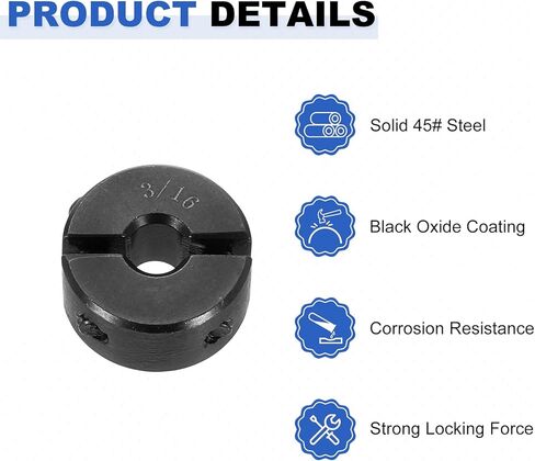 uxcell 16pcs Double Split Shaft Collar for 3/16" Shaft, Two-Piece Clamping Collar, 5/8" OD, 5/16" Width, Black Oxide Steel Lock Collar Clamp, Set Screw Style in Saudi Arabia