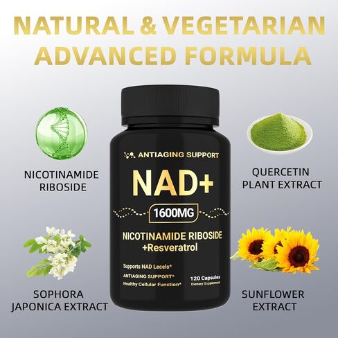 NAD Supplement 1600mg, NAD+ with Resveratrol & Nicotinamide Riboside, Anti-Aging Support, Cellular Energy & Mental Clarity Support, Vegan Non-GMO, 120 Capsules in Saudi Arabia