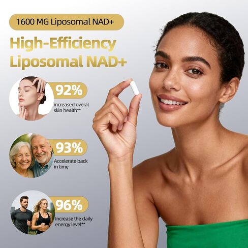 NAD Supplement 1600mg, NAD+ with Resveratrol & Nicotinamide Riboside, Anti-Aging Support, Cellular Energy & Mental Clarity Support, Vegan Non-GMO, 120 Capsules in Saudi Arabia