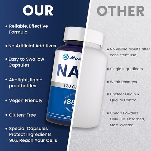 مكمل NAD+ 120 كبسولة - Liposomal NAD+ مع ريسفيراترول للطاقة الخلوية والحيوية اليومية - تركيبة عالية الامتصاص للرجال والنساء - نباتي، غير معدّل وراثيًا، خالي من الغلوتين in Kuwait