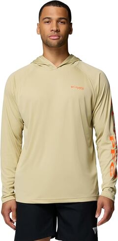 سترة بغطاء للرأس PFG Terminal Tackle للرجال من Columbia بأكمام طويلة لصيد السمك، شعار Serpentine/Spark Orange، بطول 3X in Saudi Arabia